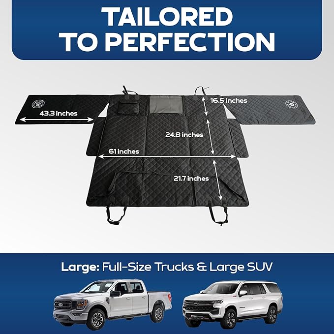Large Back Seat Extender for Dogs, 2025 Version – As Seen on Shark Tank – Flat Bridge Platform for Full-Size Trucks, Stable Base, 400lb Support, Waterproof – Rigid Back Seat Cover for Dogs