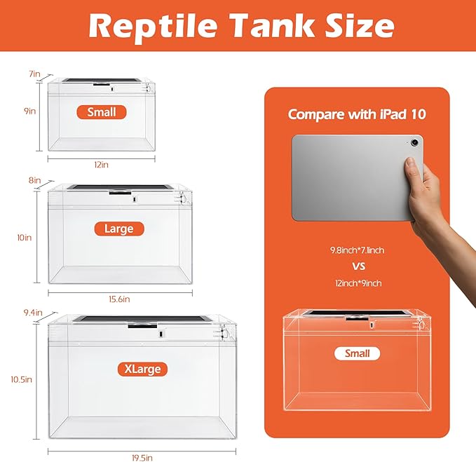 AZV Reptile Terrarium,Reptile Tank 15x8x10in Amphibian Isopod Tank Starter Kit with Bearded Dragon Hammock,Heat Lamp,Hide Cave for Geckos Lizard Mantis Spider Cricket Chameleons Corn Snake Turtle Frog