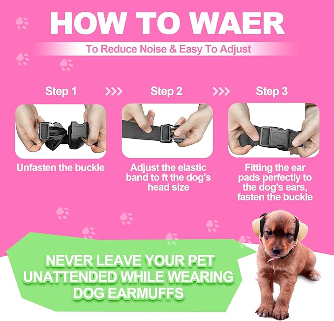 PROHEAR Ungrade GEL Pads Dog Ear Muffs Hearing Protection for Dogs, NRR 28dB for Thunder, Hunting, Tourism,Small - Pink