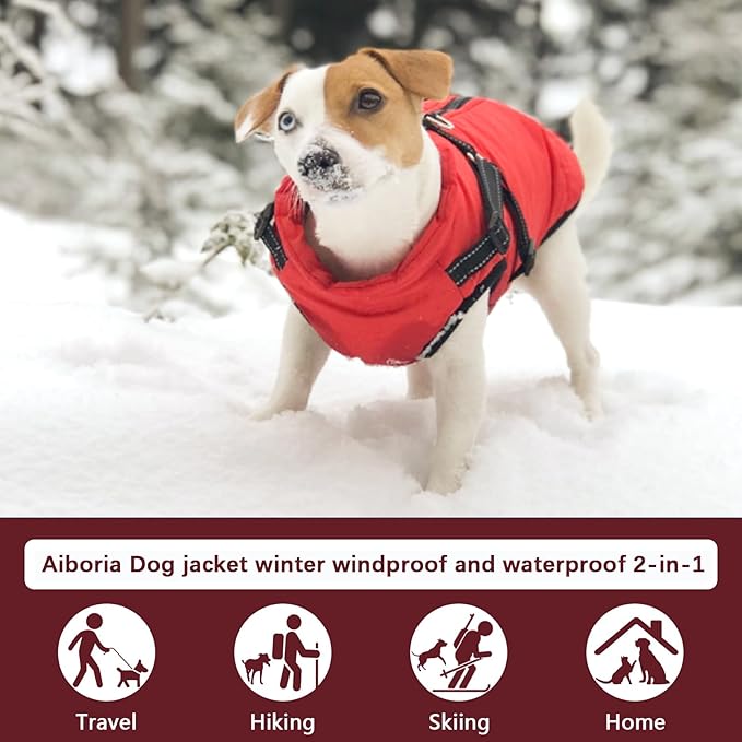 Aiboria Dog Jackets for Winter Windproof Waterproof 2 in 1 Outfit Cold Weather Coat Dog Vest Harness Puppy Winter Warm Jacket Purple XXL