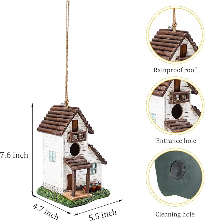 Yinns Resin Bird House for Outside, Birdhouses for Outdoors for Nesting, Decorative Home Bird Houses for Yard Garden Decor, Water Proof