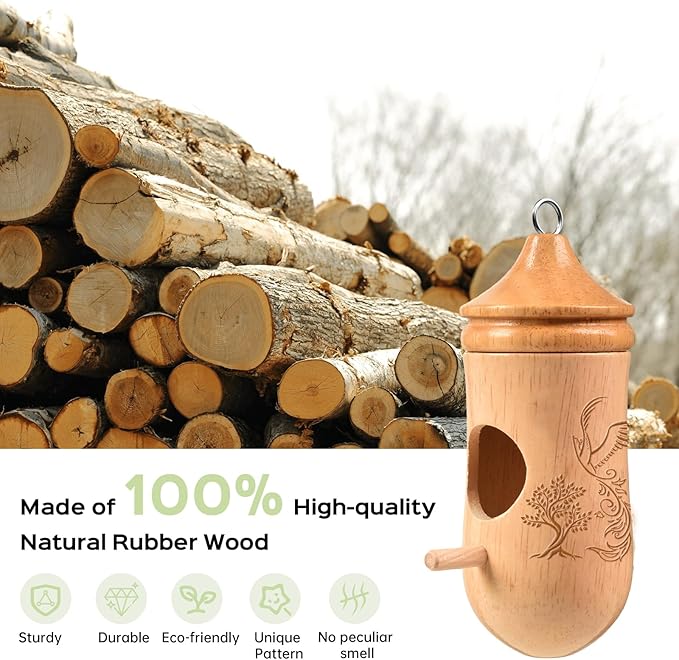 Hummingbird House, Solid Wood Hummingbird Houses for Outside-Exquisitely Handcrafted Birdhouse with Ribbon and String Hanging Kit, Durable Garden Decor, Perfect Gardening Gift(Style-E, 1 Pack)