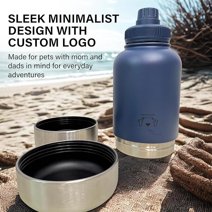 Love Wag & Play Dog Water Bottle Portable – 2 in 1 Stainless Steel Bowl for Food, Water – Leakproof Portable Water Bowl for Dog with Carry Loop – Detachable Design – Ideal for Kibble, Treats (Brown)