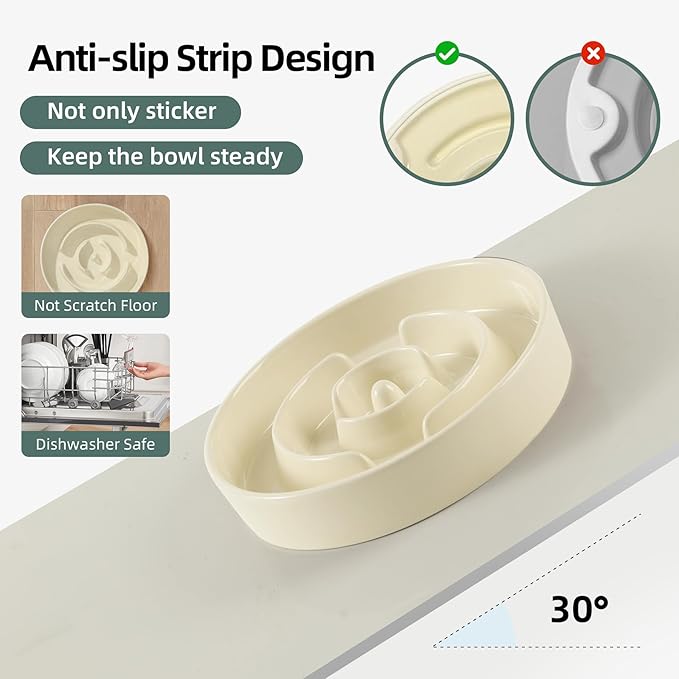 9.5inch Ceramic Slow Feeder Dog Bowl for Large Dog, Puzzle Food Dish, Anti-Gulping, Pet Slow Feeder, Stop Bloat, Preventing Choking (Single Bowl-Beige)