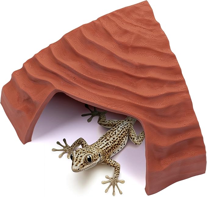 Corner Reptile Cave - Natural-Look Hide for Lizards, Snakes, Bearded Dragons, Turtles, and Tortoises - Durable Habitat Décor - Terracotta
