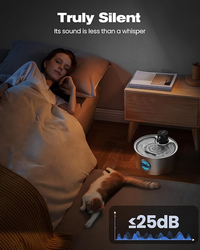 Cat Water Fountain Wireless Cordless: Cat Fountain Battery Operated - Stainless Steel Pet Water Fountain Rechargeable - 108oz/3.2L Automatic Cats Fountains for Drinking with Motion Sensor - Cats & Dog