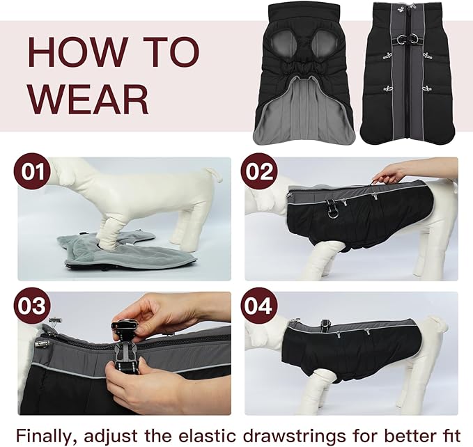 Dog Coat Winter Warm Dog Jackets for Large Dogs Reflective Snowsuit with Harness Fleece Dogs Snow Jacket Waterproof Pet Clothes for Cold Weather