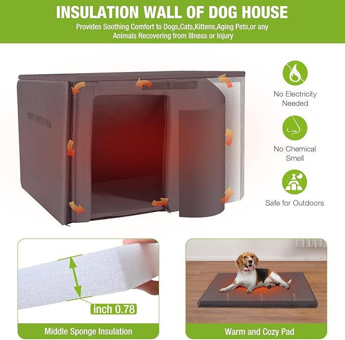 Outdoor Dog House Insulation Dog Kennle with Liner for Winter,Waterproof Dog Cage,Outside & Indoor Use