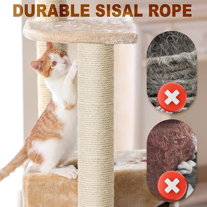164 FT Sisal Rope for Cat Scratcher Kits, 4MM Natural Hemp Twine Rope Replacement for Cat Scratching Post Repairing Scratcher Cat Tree Tower Toys Indoor DIY Craft with Hot Glue Gun and Glue Sticks