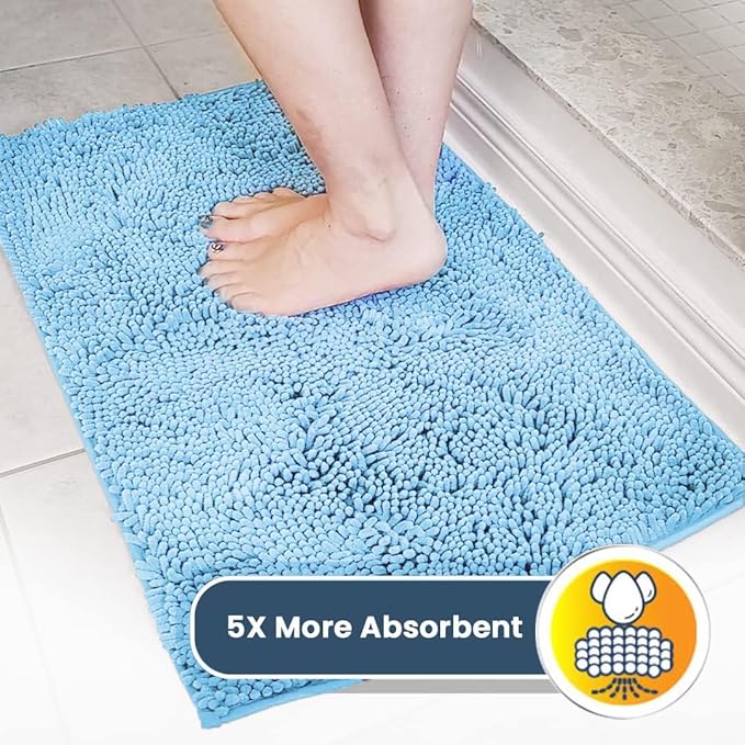 Muddy Mat® Shown on TV – Super Absorbent Door Mat Indoor, Microfiber Quick Dry Chenille Entryway Rug, Non-Slip Front Door Mat, Indoor Mats for Entryway, Machine Washable Pet Rug, Sky Blue 36"x60"
