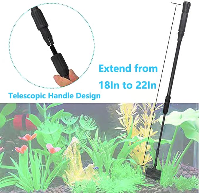 Carefree Fish 4IN1 Carbon Fiber Aquarium Cleaning Tools Long Handle Adjustable Length 18~24Inch Fish Tank Cleaner Kit Alage Scraper Scrubber Brushes Set