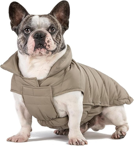 SPACE LION Puffer Jacket, Down Winter Coat, Durable Outdoor Coat for Cold and Windy Conditions, Waterproof, Windproof, Lightweight Jacket, Adjustable Fit for Medium, Large Dogs(Khaki,XL)
