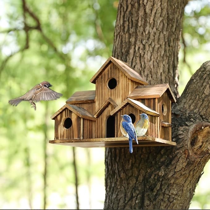 Handmade Hummingbird House - Large Bird House for Garden/Courtyard/Backyard Decor - Room for 6 Bird Families