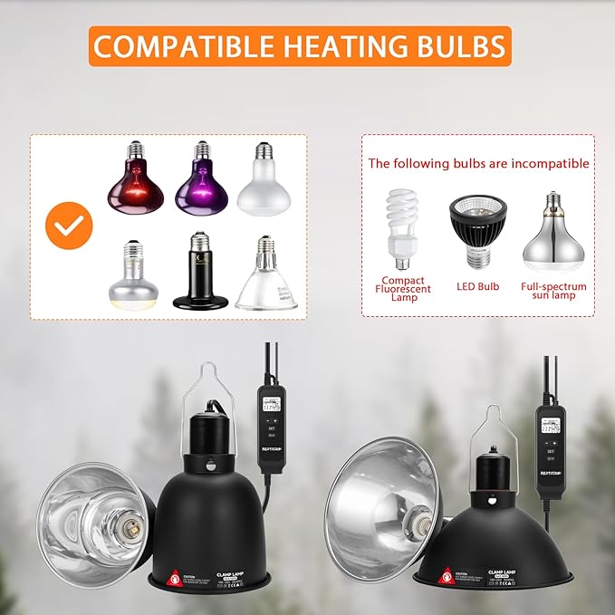 5.5-Inch Day/Night Thermostatic Reptile Heat Lamp with 100W Ceramic Heat Emitter (Non-Light Emitting) - Heat Lamp Temperature Controller for Bearded Dragons, Snakes & Lizard, E26