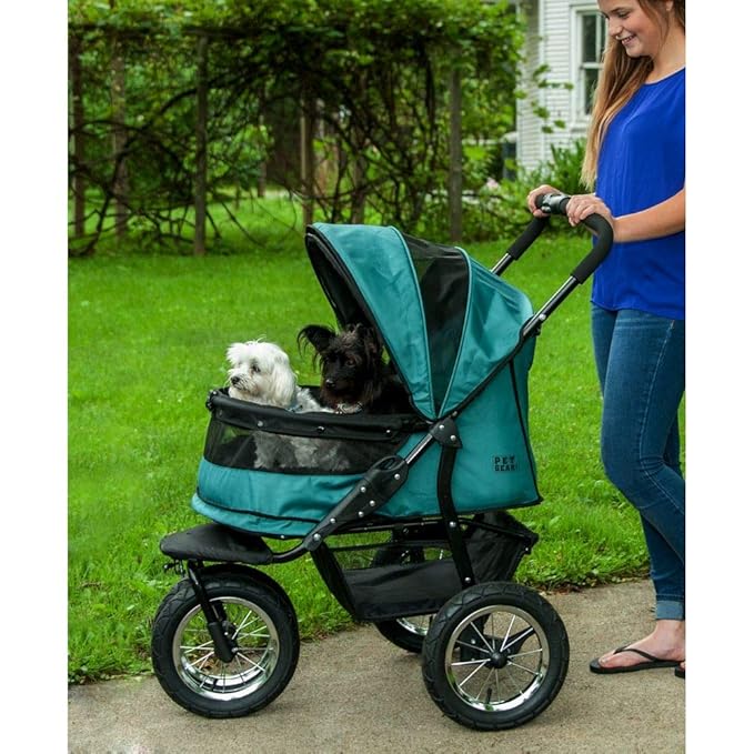 Pet Gear NO-Zip Double Pet Stroller, Zipperless Entry, for Single or Multiple Dogs/Cats, Plush Pad + Weather Cover Included, Large Gel-Filled Tires, 1 Model 3 colors