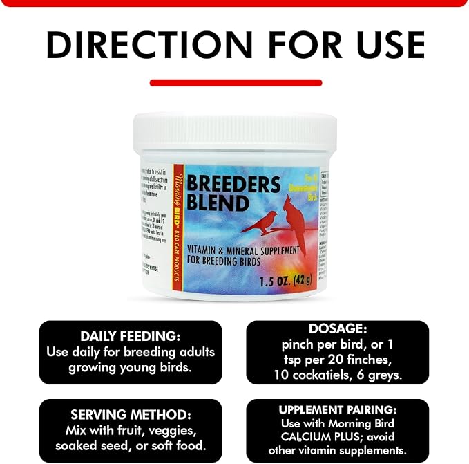 Morning Bird Breeders Blend 1.5 oz – Protein Supplement for Birds – Supports Breeding, Chick Growth, Muscle Development & Immune Support – Daily Vitamin Blend for Strong Bones & Overall Health