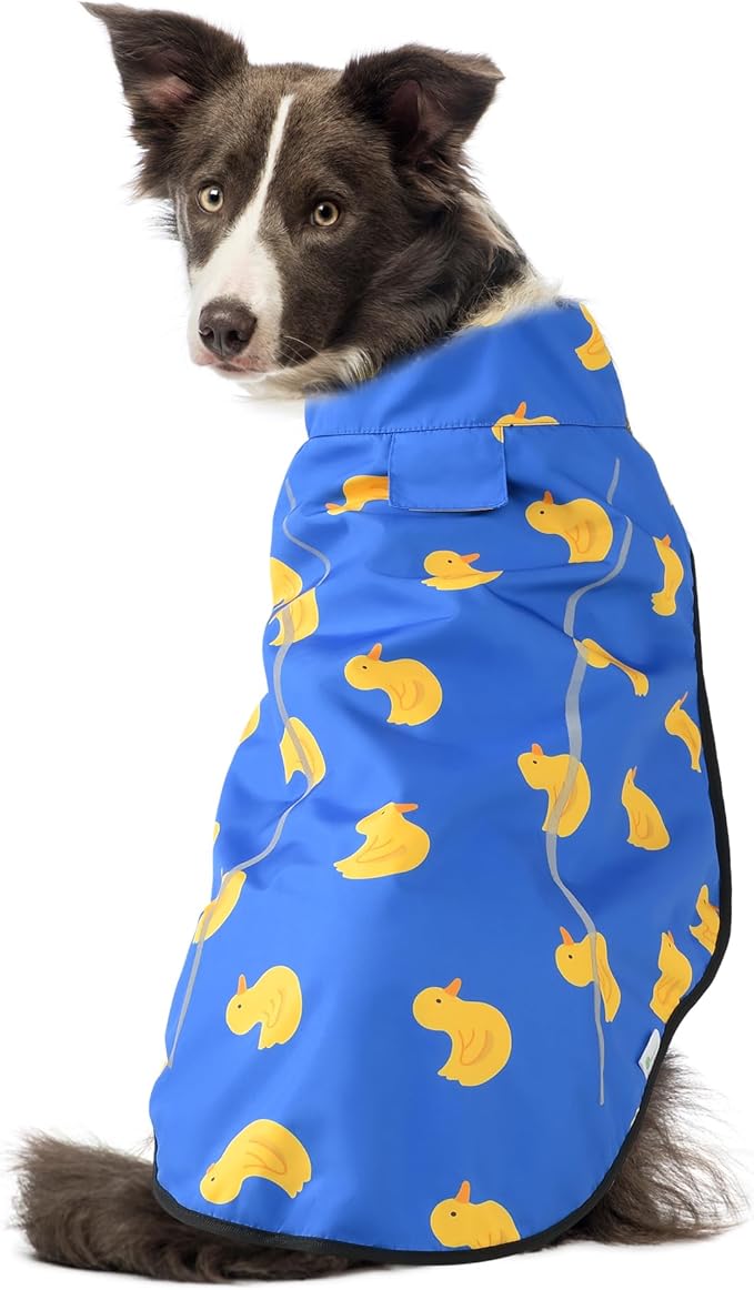 Mile High Life Dog Raincoat, Adjustable Waterproof Reflective Rain Jacket for Small Medium Large Dogs, Lightweight Breathable Pet Rain Coat with Leash Hole(Blue Duck,M Chest 26-32")