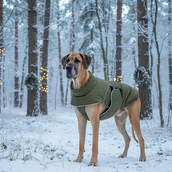 ASENKU Extra Warm Dog Coat - Winter Fleece Jacket with Reflective Adjustable Zippered Leash Hole for Medium Dogs (Green, L)