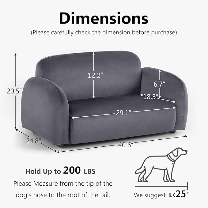 Lovupet Dog Couch with Rounded Corner Design and Anti-Slip Feet, Modern Pet Sofa for Small Medium Dogs, 5967 (Grey)