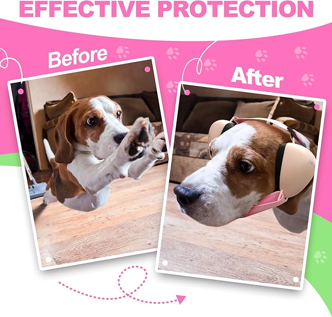 PROHEAR Ungrade GEL Pads Dog Ear Muffs Hearing Protection for Dogs, NRR 28dB for Thunder, Hunting, Tourism,Small - Pink