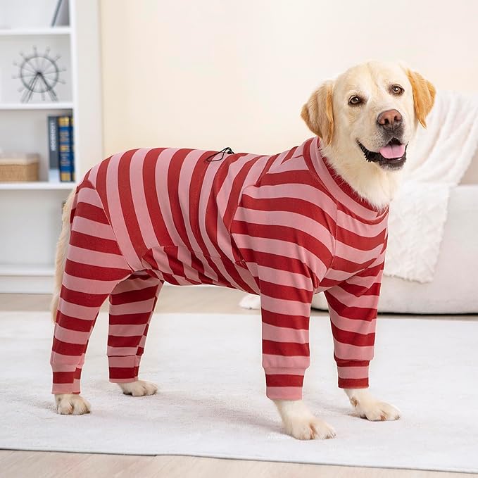 Dog Coats Autumn Winter Jumpsuit for Large Medium Dogs, Warmer Recovery Suit Polar Fleece Dog Bodysuit Lightweight Pajamas Pullover Stretchy Onesie Four-Legged Cold Weather Clothes (2XL, Xmas)