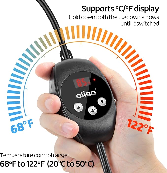 Oiibo Reptile Light Fixture with Dimming Thermostat, 5.5 Inch Deep Dome Lamp Fixture, PID Temperature Controller for Reptile Heat Lamp Bulb, Max 100W