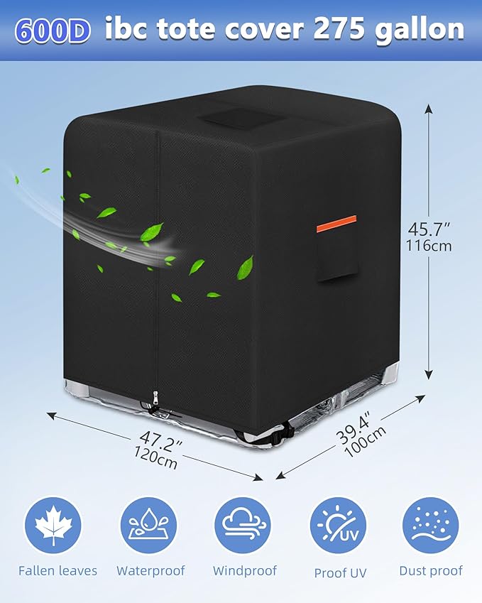 IBC Tote Cover,Zipper IBC Tote Cover,Fit 275 Gallon Water Tank,600D Heavy Duty Waterproof and Sunscreen Material,black