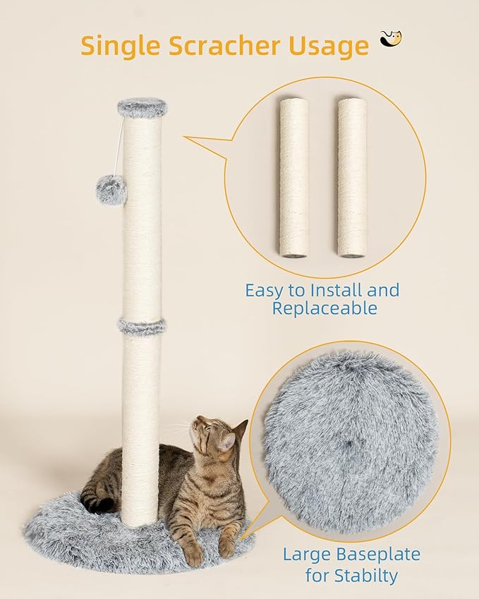 Cat Tunnel Toys for Indoor Cats, 2-in-1 Large Tunnel Bed with 34'' Tall Scratching Post, Interactive Pet Donut Toy for Kitten Puppy Rabbit Play, Grey