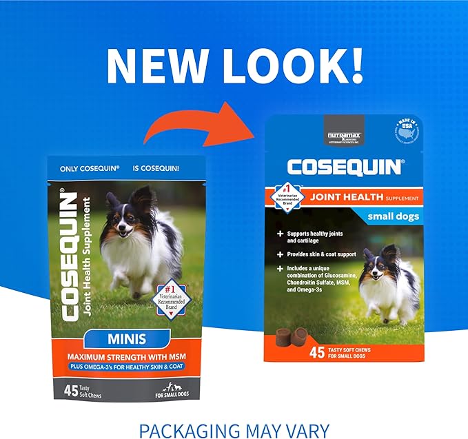 Nutramax Cosequin for Small Dogs, Joint Health Supplement, Contains Glucosamines, Chondroitin, MSM and Omega-3s, Supports Joint and Skin and Coat Health, Soft Chews, 45 Count