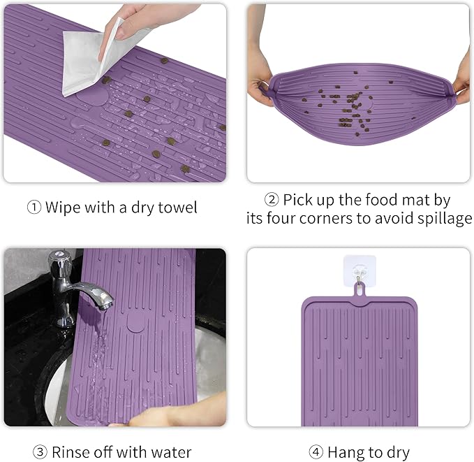 Ptlom Pet Placemat for Dog and Cat, Anti-Slip Waterproof Dogs Feeding Mat Prevent Food and Water Overflow, Bowl Mats Suitable for Medium and Small Pets, Purple, Silicone