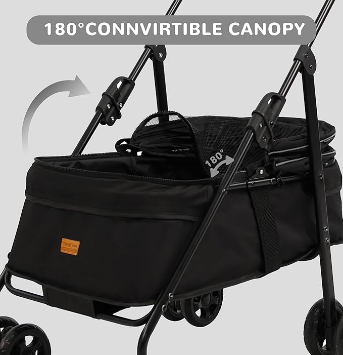 4 Wheels Pet Stroller,One-Click Folding Portable Folding Dog Cat Stroller,Sunshade, Storage Bag, Waterproof Oxford Fiber,Breathable and Visible Mesh for Small/Medium Pets up to 33 lbs,Black 