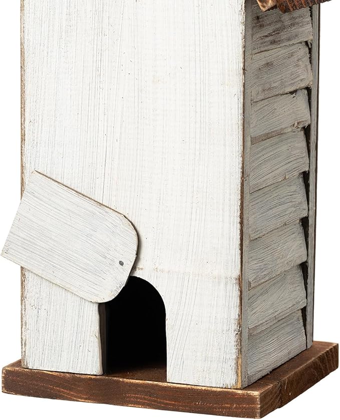 Glitzhome Decorative Bird Houses for Outdoors,14.75" H Distressed Bluebird House Solid Wood Hanging Bird House Home Inspiration Decorative Pet Cottage Outdoor Garden Birdhouse,Washed White