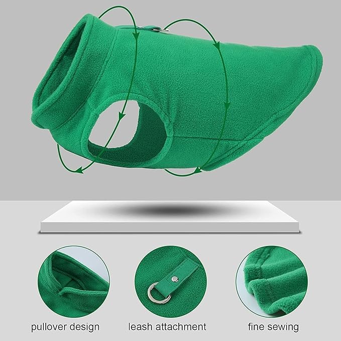 JACKO & CO - Fleece Vest Sweater with Leash Ring - Soft Lightweight Breathable for Puppies Small Medium Dogs, Kitten, Cats, Chihuahua - Warm for Fall/Autumn/Winter (Lime Green, XX-Large 25-35lbs)