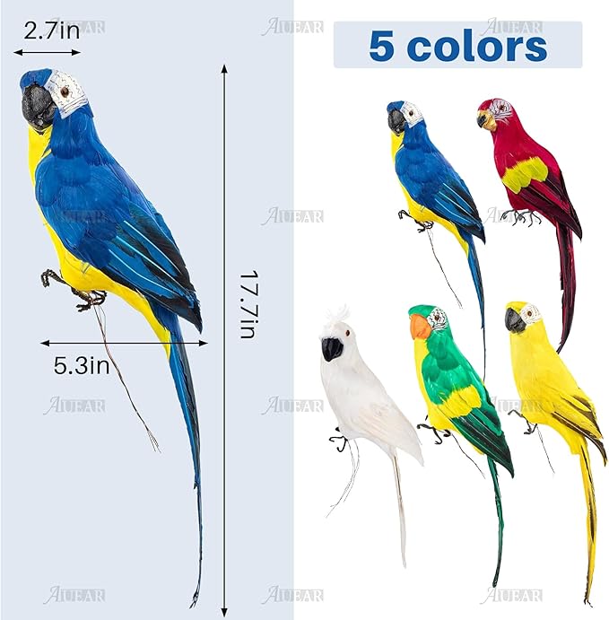 AUEAR, 17.7 Inch Blue Artificial Birds Realistic Big Parrot with Lifelike Feathered Decor Ornament Model for Decoration Craft