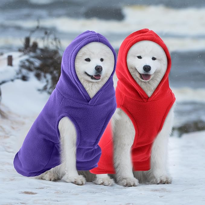 Abbylike 2 Pcs Dog Hoodies with Leash Hole and Pocket Dog Sweatshirt Fall Cold Winter Sleeveless Sweater with Hood Warm Cozy Pet Clothes for Medium Large Pets Puppy Boys Girls(Size L)
