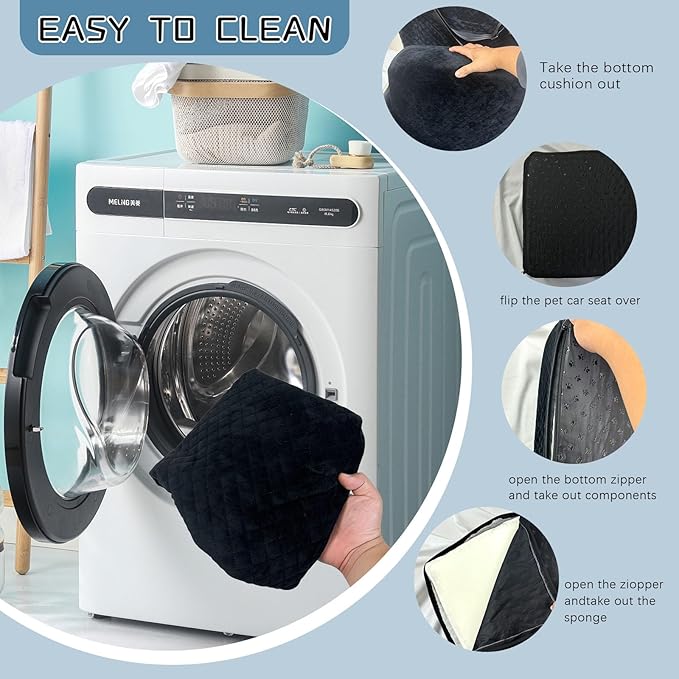 Small Car Seat & Dog Bed - Memory Foam Sponge Cushion - Up To 35 lbs - Washable & Storage Pockets
