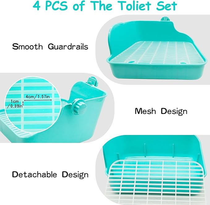 PINVNBY Rabbit Litter Box for Cage Bunny Corner Litter Bedding Box Small Animal Litter Pan Hanging Pet Bowls Cage Potty Trainer Pet Toilet for Rabbit Bunny Guinea Pigs Small Animals(Green)