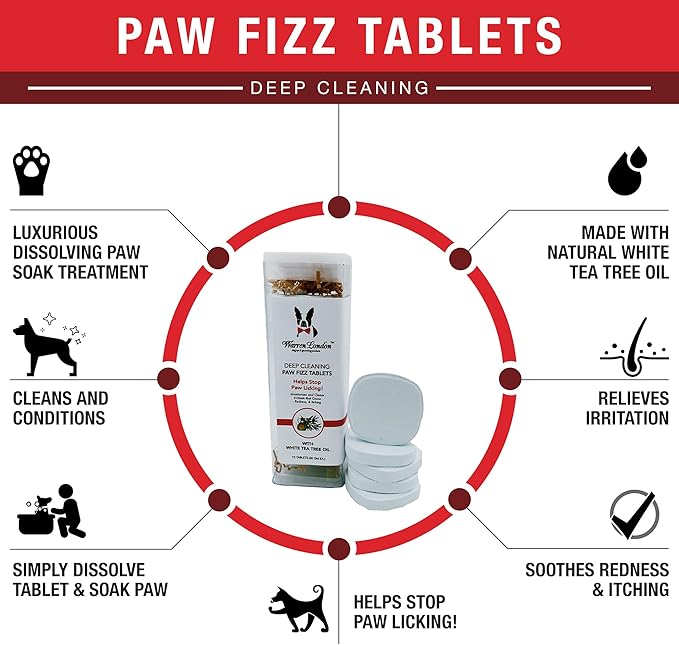 Warren London Deep Cleaning Paw Soak for Dogs – Soothes Itchy, Irritated Paws with Aloe Vera, Seaweed & Tea Tree Oil | Anti-Lick Paw Treatment | 5-Minute at-Home Spa for Dogs | 12 Fizzy Tablets