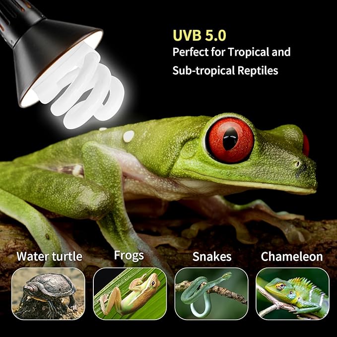 UVB Light Bulb for Reptiles, 9W 5.0 UVA UVB Heat Lamp Bulbs Ideal for Rainforest Reptiles, Bearded Dragons Lizard Turtle Tortoise Iguanas Chameleons Snake (1 Pack)