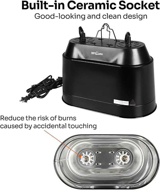 REPTI ZOO Dual Reptile Light Fixture 2 in 1 Deep Dome Lamp Fixture, Double-Layer Connectable Design Reptile Heat Lighting Lamp Fixture with Independent Switches, Max 200W