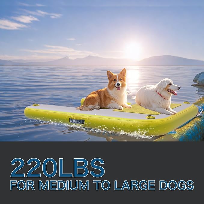 ALIFUN Inflatable Dog Water Ramp Safety Floating Dock Dog Pool Raft for Pool Lake Boat Non-Slip Floating Ladder for Pets Up to 220 LBs Yellow 120CM Length