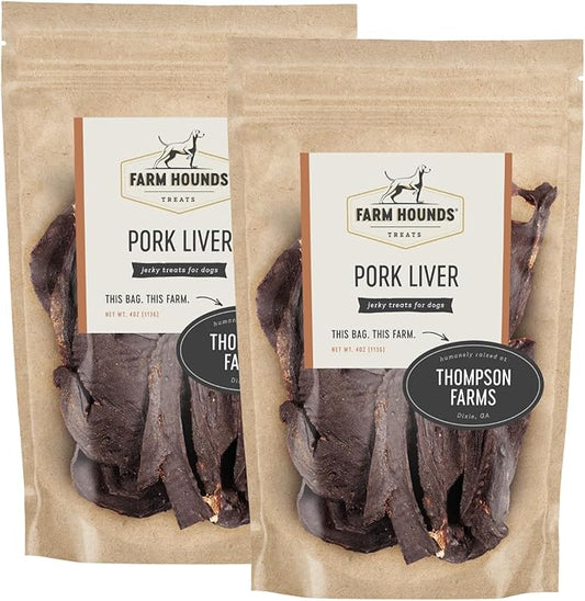 Farm Hounds - Pork Liver - Premium Natural Jerky for Dogs - Made from 100% Humanely Raised Pork - Organ Treats - Great for Training & Treats - No Added Fillers - Made in USA - 4 oz - 2 Pack