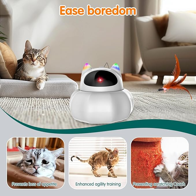 VIWIK Cat Laser Toy Automatic, 4 in 1 Interactive Cat Toys for Indoor Cats, Hide and Seek Kitten Wand Toy, USB Rechargeable Electronic Kitten Toys with Moving Feather, Cover for Bored Cats All Breeds