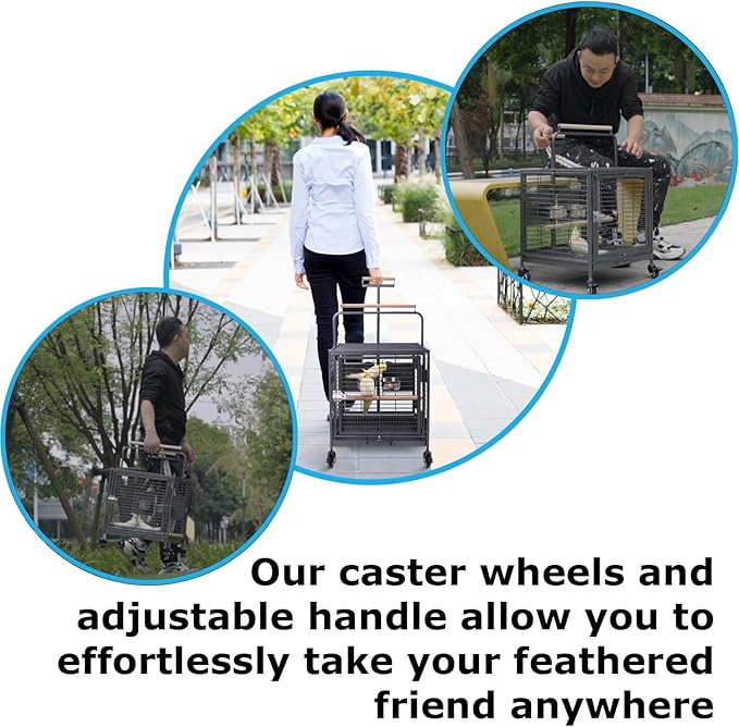 Travel Bird Cage, Easy to Wheel or Carry. Castor Wheels Included