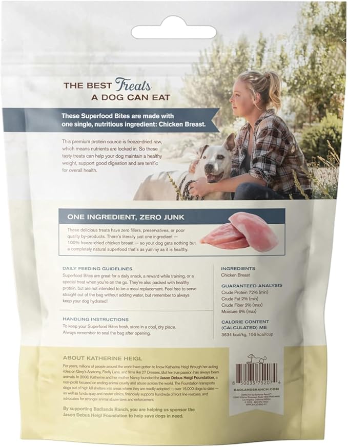 Superfood Bite, Freeze-Dried Raw Dog Treats - Protein Rich, Train & Reward, Traceable Single Ingredient by Katherine Heigl (4 Ounce (Pack of 4) Chicken Breast)