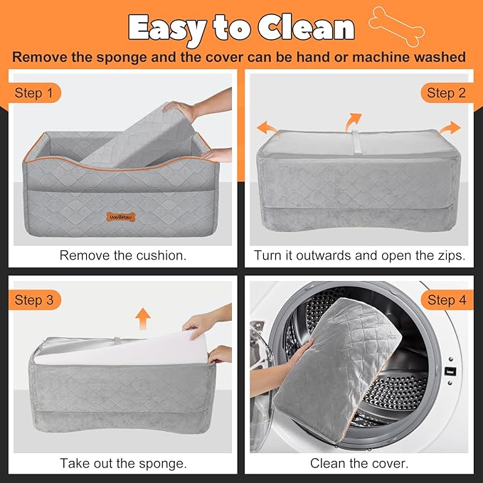 Medium Dog Car Seat, Dog Booster Seat Under 50Lbs or 2 Small Dogs Washable, Pet Car Seats with 2 Safety Leash, Dogs Sofa Bed Cushion Add Thick Sponge, Pet Cars Carrier for Travel, Gray
