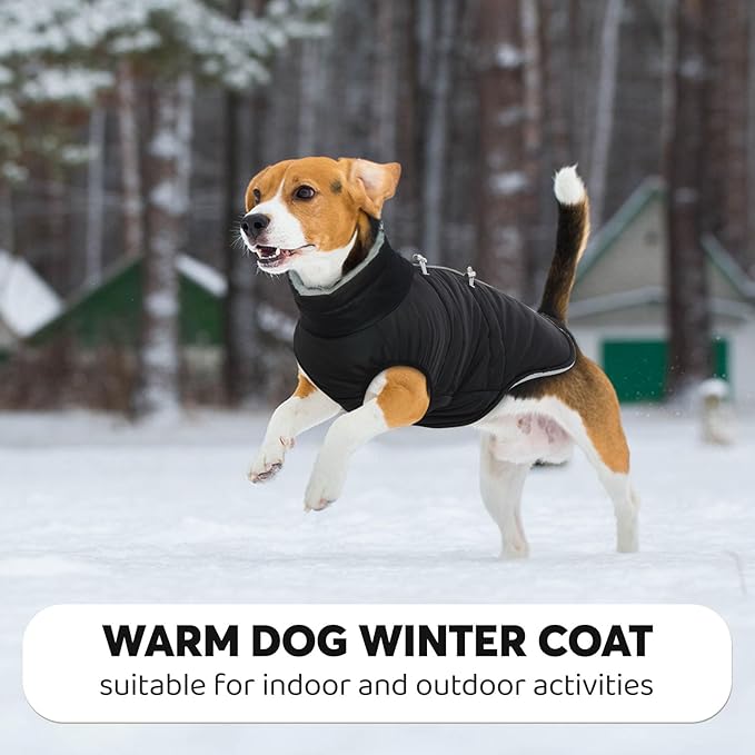 IDOMIK Warm Dog Coat with Harness Built-in, Thick Fleece Dog Winter Jacket with High Collar&Zipper, Waterproof Reflective Dogs Cold Weather Coats for Small Dogs, Pet Snow Jacket Vest(Black,S)