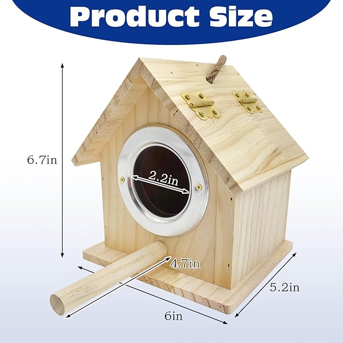 Tfwadmx Wooden Bird House Hanging Birdhouse for Outside Wooden Nests Box Garden Patio DIY Decorative for Wren Swallow Sparrow Hummingbird Finch Throstle (M)