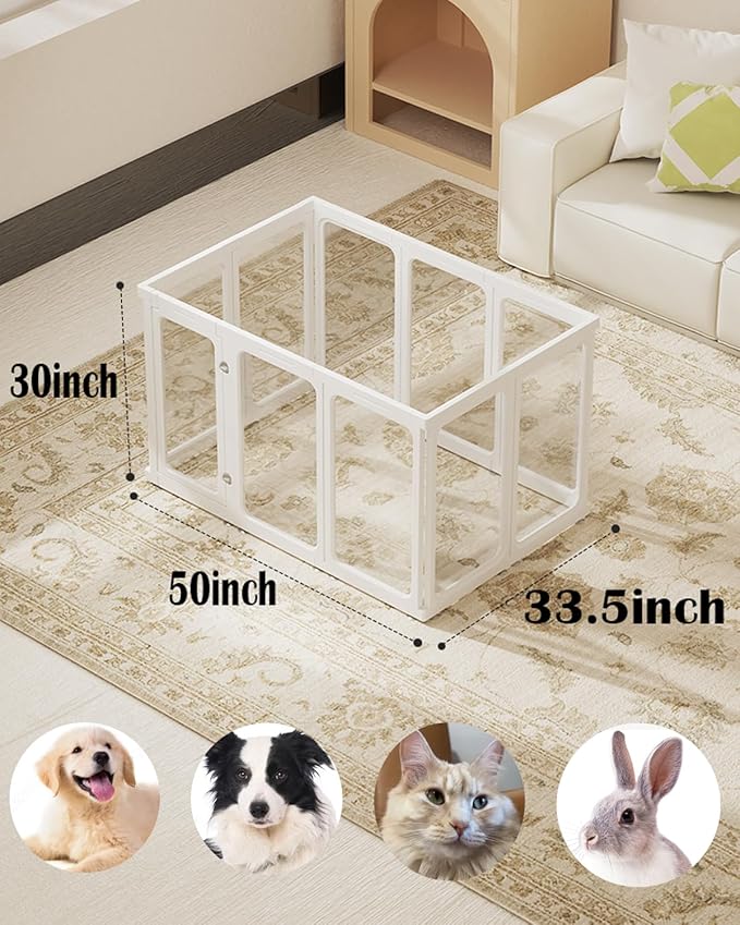 Clear Acrylic Dog Playpen Indoors, Sturdy Dog Play Pen with Door - 10 Panels, 30 Inch High, Easy Assembly, Puppy Playpen for Small and Medium Pets