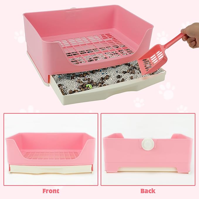 BWOGUE Large Rabbit Litter Box Toilet,Potty Trainer Corner Bedding with Drawer Larger Pet Pan for Adult Guinea Pigs, Rabbits, Hamster, Chinchilla, Ferret, Galesaur, Small Animals(Pink)